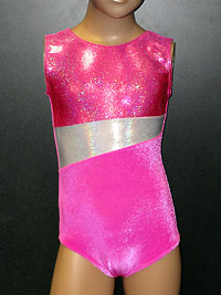 Pink sparkle foil and velour leotard for gymnastics, disco and dance.