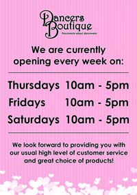 Safe shopping for pointe shoes, ballet, dancewear, leotards and dance shoes visit Dancers Boutique. We have signs, sanitiser, arrows and a very clean shop... you'll need your shopping list, a face covering and freshly laundered or new socks if you need shoes. 