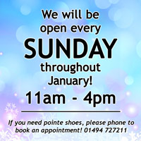 Dancers Boutique, your local dance shop open on Sundays during January for the new dance school term; for ballet, gymnastic leotards, dance shoes, dancewear and pointe shoe fittings!