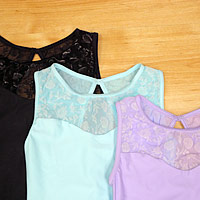 New Wear Moi Leotards collection with lace detail in Lilac, Aqua and Black. Get your dance direct from Dancers Boutique.