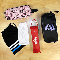 A selection of dance bags for shoes.
