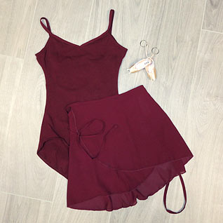 Burgundy leotards, RAD majors leotard, senior ballet leotard, burgundy chiffon skirt.