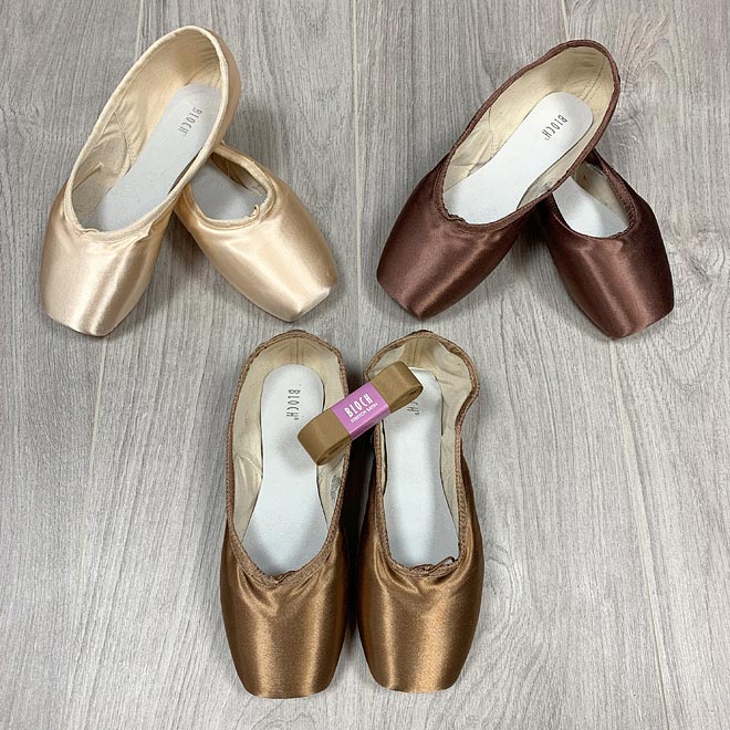 Pointe shoes for all variety of skin tones and with matching ribbon available.