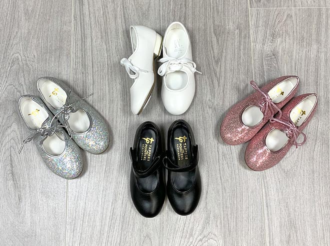 childrens tap shoes, pink tap shoes, tap shoes without laces, velcro tap shoes, silver tap shoes, sparkle tap shoes.