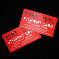 15 percent off dance student discount card to use at Dancers Boutique.