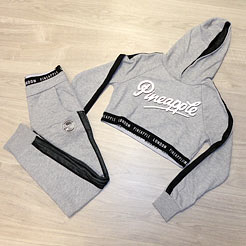 Pineapple tracksuits, grey hoodies, grey dance leggings.