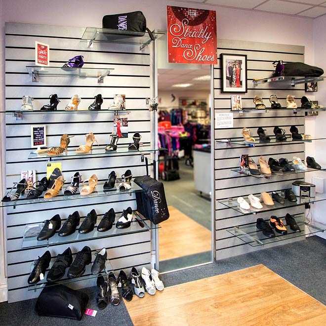 An exciting range of stylish womens ballroom shoes in different heel heights are available at Dancers Boutique.